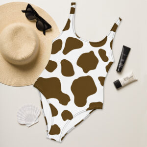 Cow Print One-Piece Swimsuit - Brown